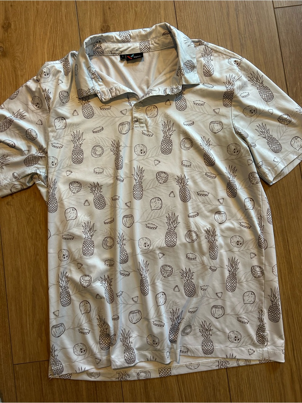 Men's Tropical Print Polo Shirt - Cream/Brown